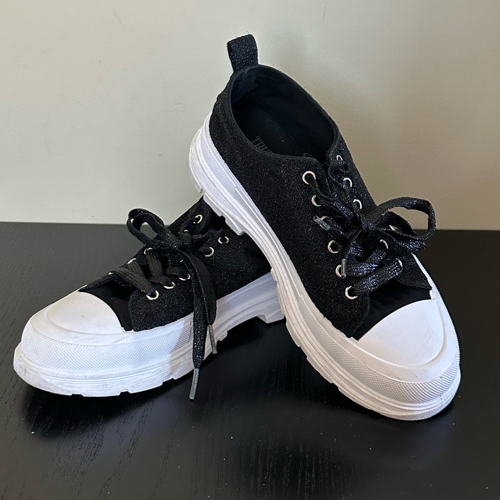 True Religion Janis Platform Sneakers Black Glitter Women’s Size 8